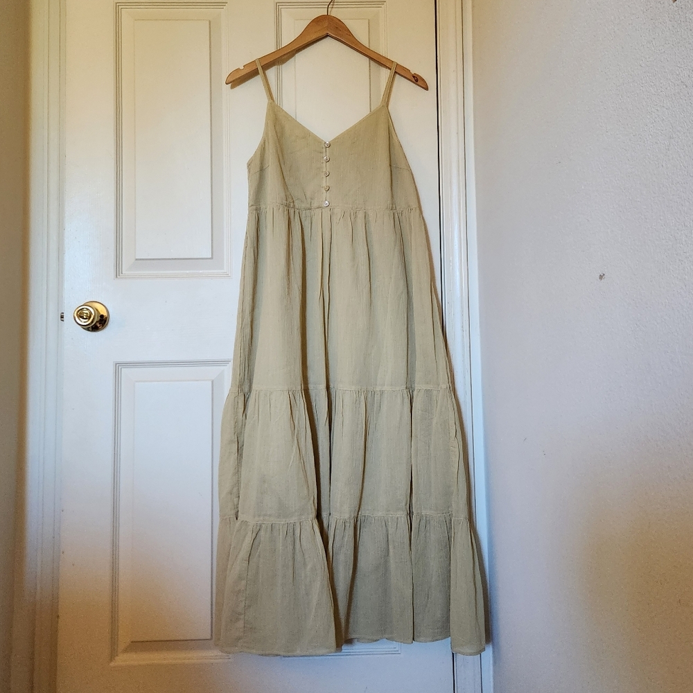 Uniqlo women crinkly cotton camisole dress maxi in beige